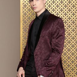 Men Self Design Single Breasted Party Blazer-image-1