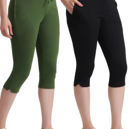 LPJ_433_PO2 Women Black, Dark Green Capri-image-87