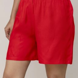 Solid Women Red Regular Shorts-image-15