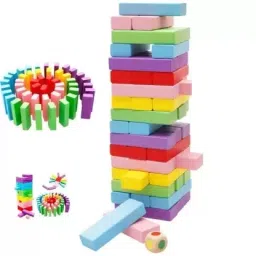 Tumbling Tower Jenga Game 48 Colored Wooden Building Block Dominoes for Kids-picture-19