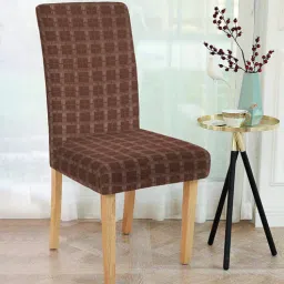 Brown Checkered Polyester 15x19 Inches Stretchable Chair Cover by Cortina-picture-23
