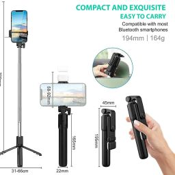 Ravbelli R1S 3 in 1 Multifunctional Foldable Extendable Tripod | Wireless 360 Degree Mini Selfie Stick with LED Fill Light and Bluetooth Remote Control Bluetooth Selfie Stick image 3