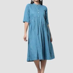Women Fit and Flare Blue Ankle Length Dress-image-98