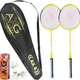 AX-8 Aluminium Badminton Kit (2 Racquets, 3 Feather Shuttlecocks, 1 Cover) Badminton Kit-image-1