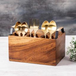 nestroots Inseparables Teak Wood Spoon Stand - Black with Cane-picture-15