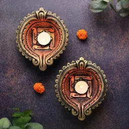 the handicraftian Swastik Terracotta Gold Large Diya Set (Pack Of 2)-picture-23