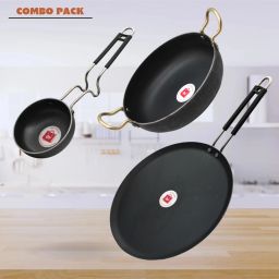 Iron Tadka Pan / with Grip type Handle And Deep Bottom Kadhai Flat Pan 25 cm diameter 0.1 L capacity-image-86