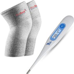AccuSure Orthopedic Pain Relief Bamboo Yarn Knee Support Cap Brace/Sleeves Pair with MT-32 Mercury-Free Digital Thermometer-18