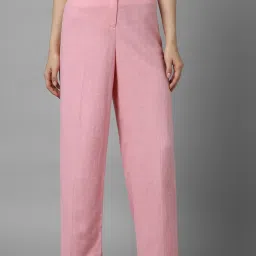 Women Regular Fit Pink Linen Blend Trousers-6