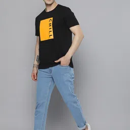 mast & harbour Men Printed Round Neck Pure Cotton Black T-Shirt-picture-35