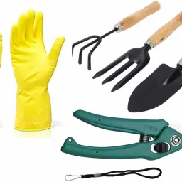 Gardening Tools - Reusable Rubber Gloves, Flower Cutter/Scissor & Garden Tool Wooden Handle (3pcs-Hand Cultivator, Small Trowel, Garden Fork) Garden Tool Kit-image-24