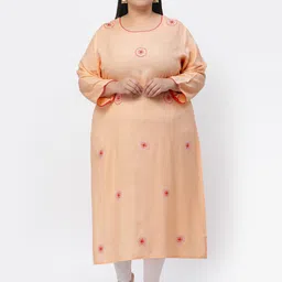 YELLOW CLOUD Women Plus Size Orange & Pink Ethnic Motifs Embroidered Flared Sleeves Kurta-picture-16