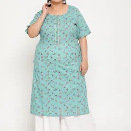 Sringam Women Green & Pink Floral Printed Plus Size  Kurta-image-82