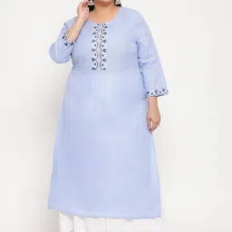 Sringam Women Blue Embroidered Thread Work Cotton Kurta-image-14
