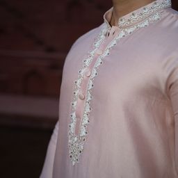 KAAJ BUTTON Floral Yoke Design Regular Thread Work Chanderi Silk Kurta with Trouser image 2