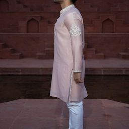 KAAJ BUTTON Floral Yoke Design Regular Thread Work Chanderi Silk Kurta with Trouser image 4