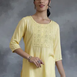 Libas Floral Yoke Design Beads and Stones Kurti-image-83