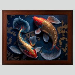 Vastu Fishes Painting Digital Re Print With Brown Frame Digital Reprint 13.5 inch x 10 inch Painting-image-12