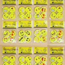 Lovely Happy Funny Smiley Erasers / Rubber Birthday Return Gifts for Kids (Pack of 48 Pcs Erasers / 12 Packets) Non-Toxic Eraser-15