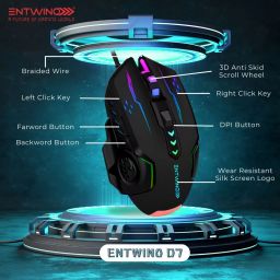 ENTWINO Mouse, Laptop Mouse, Computer Mouse, Wired USB Mouse, 6 buttons Optical Mouse With RGB Lights Wired Ambidextrous Optical Mouse image 2