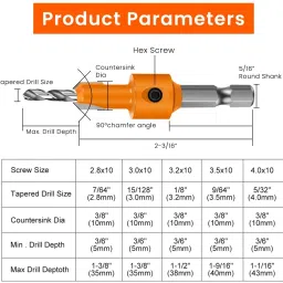 serplex 11Pcs Woodworking Countersink Drill Bit Set 5 Size Carbon Steel Bits 11Pcs Woodworking Countersink Drill Bit Set 5 Size Carbon Steel Bits image 5