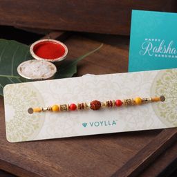 voylla Rudraksh Spiritual Rudraksha Rakhi with Roli Chaawal Pack Mauli Thread Chawal Roli PackSet-picture-5