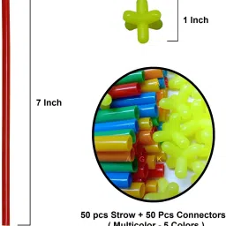 agk Straw Assembly Kit With Connectors Perfect Shapes and Designs to Make Different Objects, Flexible, unbreakable Multicolored PVC fiber assemble stick / Straw toy, Assembling Building Block Toy, Educational Toy, Engineering Toy, Puzzle toy for creativity and learning (50 Straw + 50 Connectors) image 2