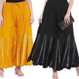 pinovo Pack of 2 Women Flared Multicolor Viscose Rayon Trousers-picture-28