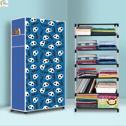 6 Shelf Foldable Collapsible Wardrobe Storage Organizer Almirah Cloth Rack PP Collapsible Wardrobe-image-77