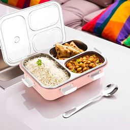 colorbee Compact 3-Compartment Steel Lunch Box for Travel and Daily Meals 3 Containers Lunch Box-picture-27