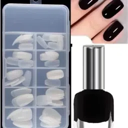 Back nail polish with fake nails tips-19