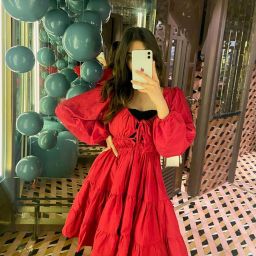 Women Fit and Flare Red Above Knee/Mid Thigh Length Dress-image-69