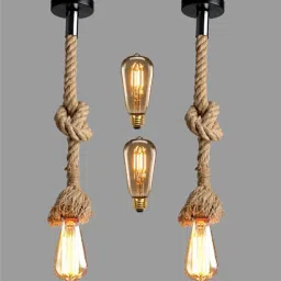 Natural Jute Rope Type (WITH LED FILAMENT BULB) Ceiling Hanging Pendant Light SET OF 2 Pendants Ceiling Lamp-6