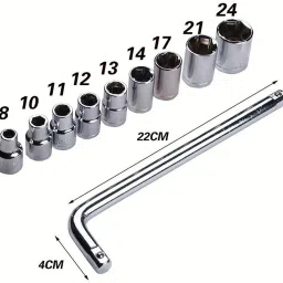 fabunik 10 Pcs Stainless Steel Socket Wrench Spanner Set Automobile Repair Tool Box Socket Set image 2