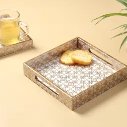 Golden Gematric Print Serving Tray For Home & Diwali Gift 8x8 inch Tray-11