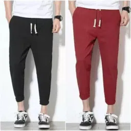 Pack of 2 Men Solid Maroon, Black Track Pants-image-4