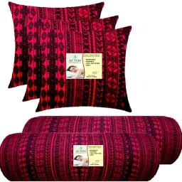 3 Cushion And 2 Microfibre Geometric Bolster Pack of 5-image-45