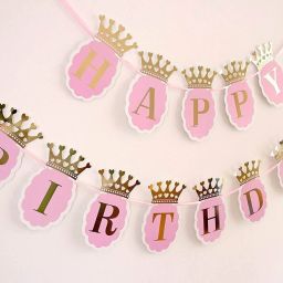 Princess Glitter Happy Birthday Crown Banner for Girls Birthday Decoration Banner-image-69