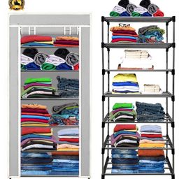 furnbolo 6 Shelf Foldable Collapsible Wardrobe Storage Organizer Almirah Cloth Rack Carbon Steel Collapsible Wardrobe-picture-2
