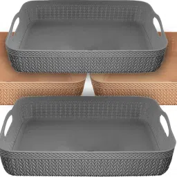 Plastic Q-3 Multiuses Design Unbreakable Plastic Storage Basket Pack of 4(Coffee & Grey) Storage Basket-image-30