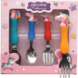 Unicorn Fork and Spoon Set for Kids | Stainless Steel Spoon & Fork Set for Baby Stainless Steel, Plastic Cutlery Set-34