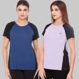Pack of 2 Women Colorblock Round Neck Polyester Multicolor T-Shirt-image-98