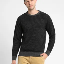 Men Striped Round Neck Black Sweater-image-62
