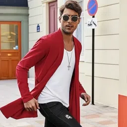 Men Asymmetric Full Sleeve Red Shrug-image-75