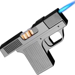 Gun Shape with Jet Torch Lighter, Refillable Butane Gas Holds 10 Cigarettes Pocket Lighter-15