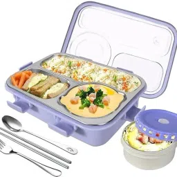 BearHug Bento Lunch Box 3 Compartment with a Fork, a Spoon, Pair of Chopsticks 3 Containers Lunch Box-image-20