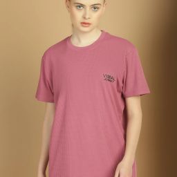 Women Solid Round Neck Polyester Pink T-Shirt-image-15