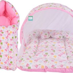 New Born Baby Mosquito Net Bed With Cushioned Pillow And Sleeping Bag Standard Crib-image-79