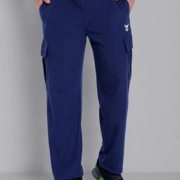 Men Regular Fit Dark Blue Cotton Blend Trousers-image-5