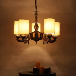new era Devansh 05 Lights Round off-white cotton shade with Antique Golden Chandelier-picture-32